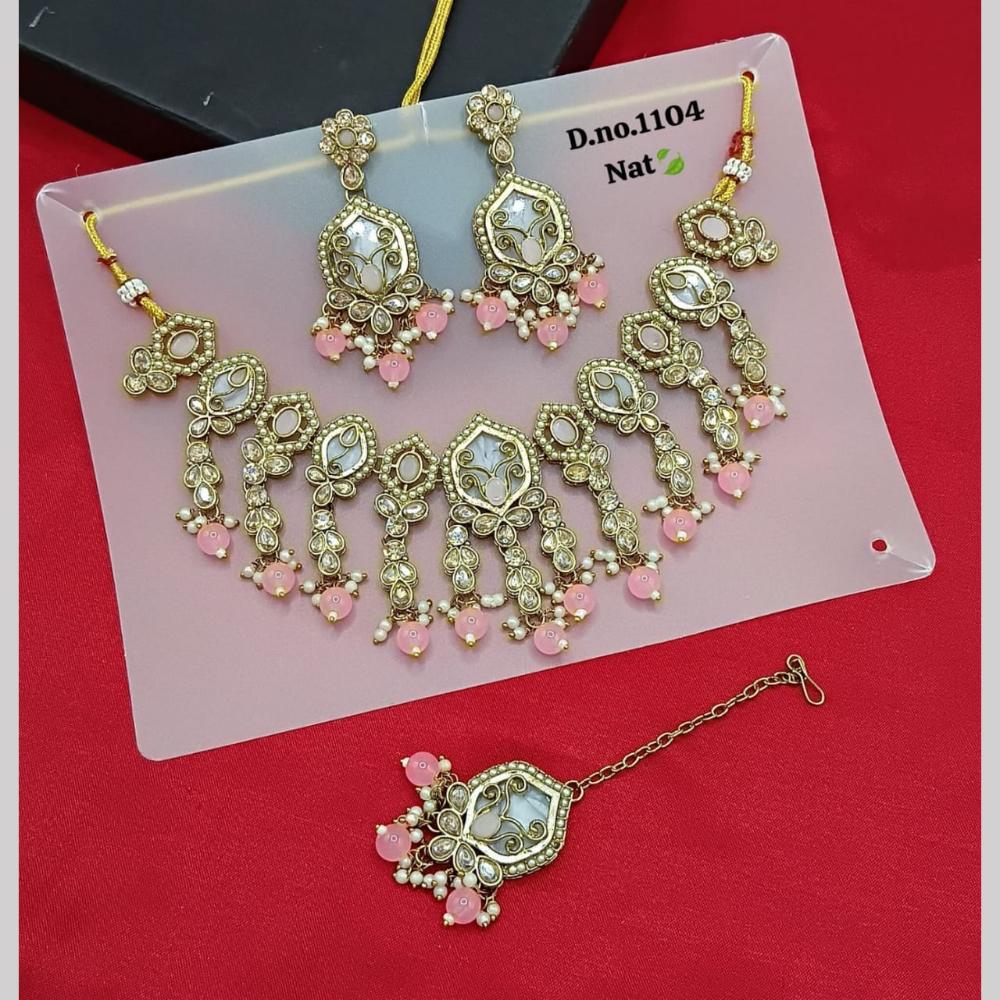 SNERA Gold Plated Crystal Stone And Pearls Necklace Set