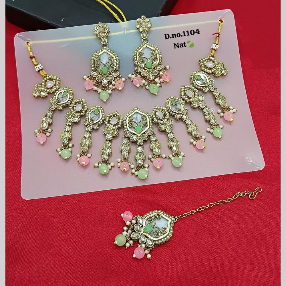 SNERA Gold Plated Crystal Stone And Pearls Necklace Set