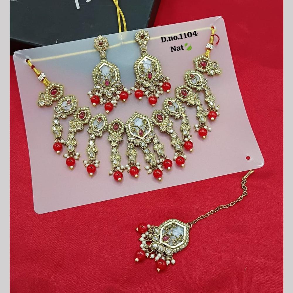 SNERA Gold Plated Crystal Stone And Pearls Necklace Set