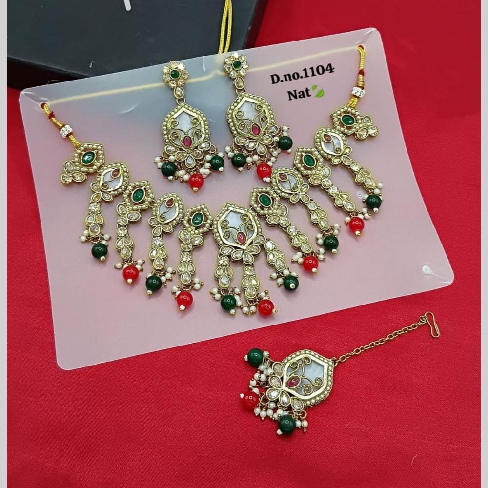 SNERA Gold Plated Crystal Stone And Pearls Necklace Set