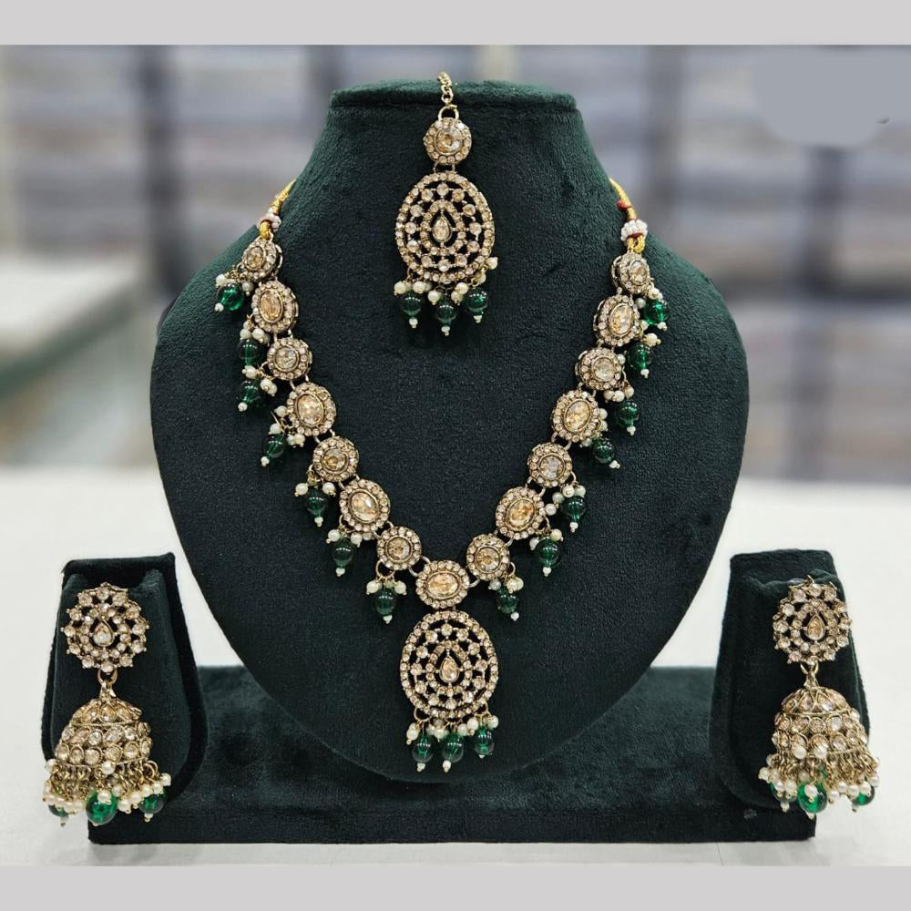 SNERA Gold Plated Crystal Stone And Pearls Necklace Set