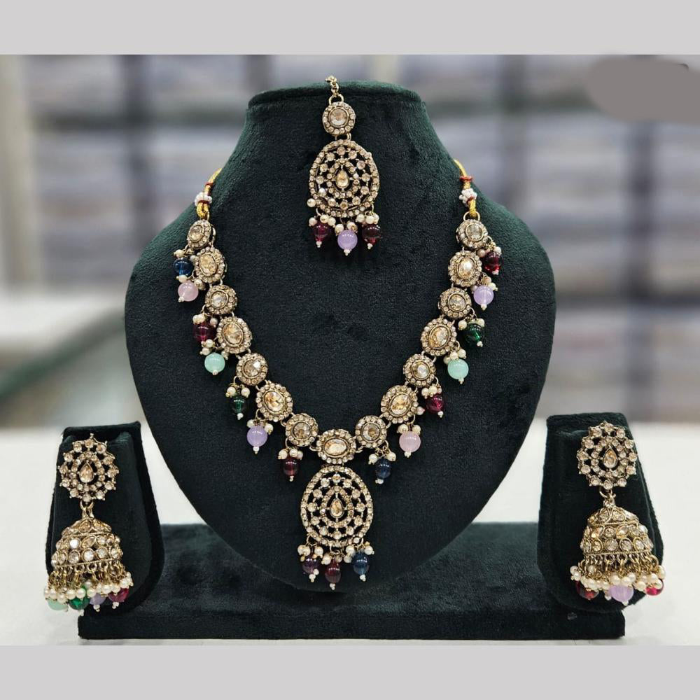 SNERA Gold Plated Crystal Stone And Pearls Necklace Set