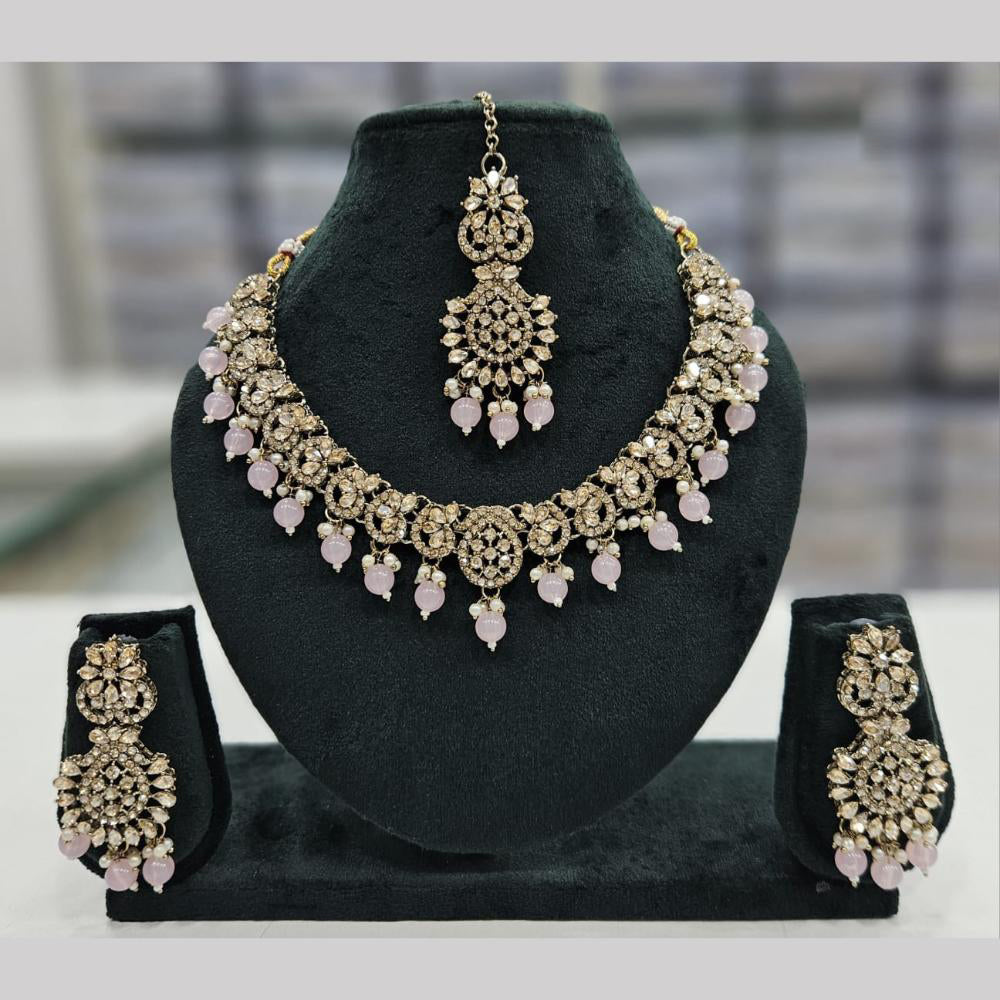 SNERA Gold Plated Crystal Stone And Pearls Necklace Set