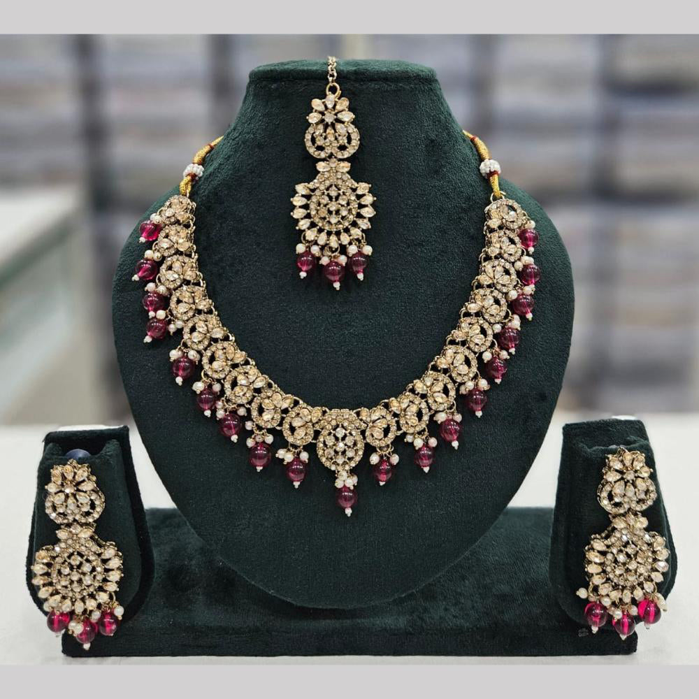 SNERA Gold Plated Crystal Stone And Pearls Necklace Set