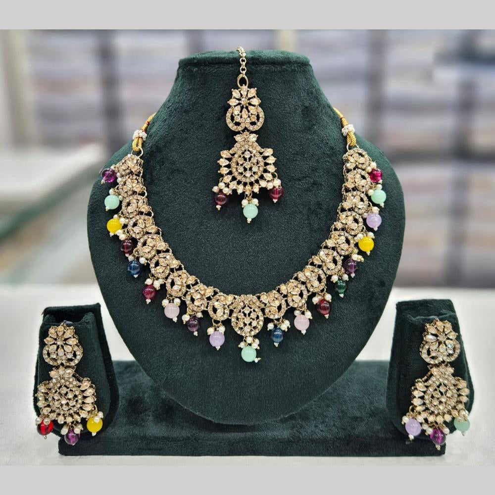 SNERA Gold Plated Crystal Stone And Pearls Necklace Set