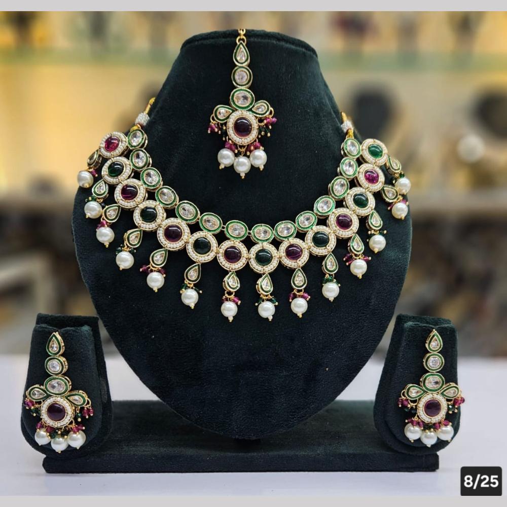 SNERA Gold Plated Crystal Stone And Pearls Necklace Set