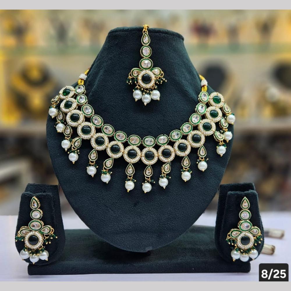 SNERA Gold Plated Crystal Stone And Pearls Necklace Set