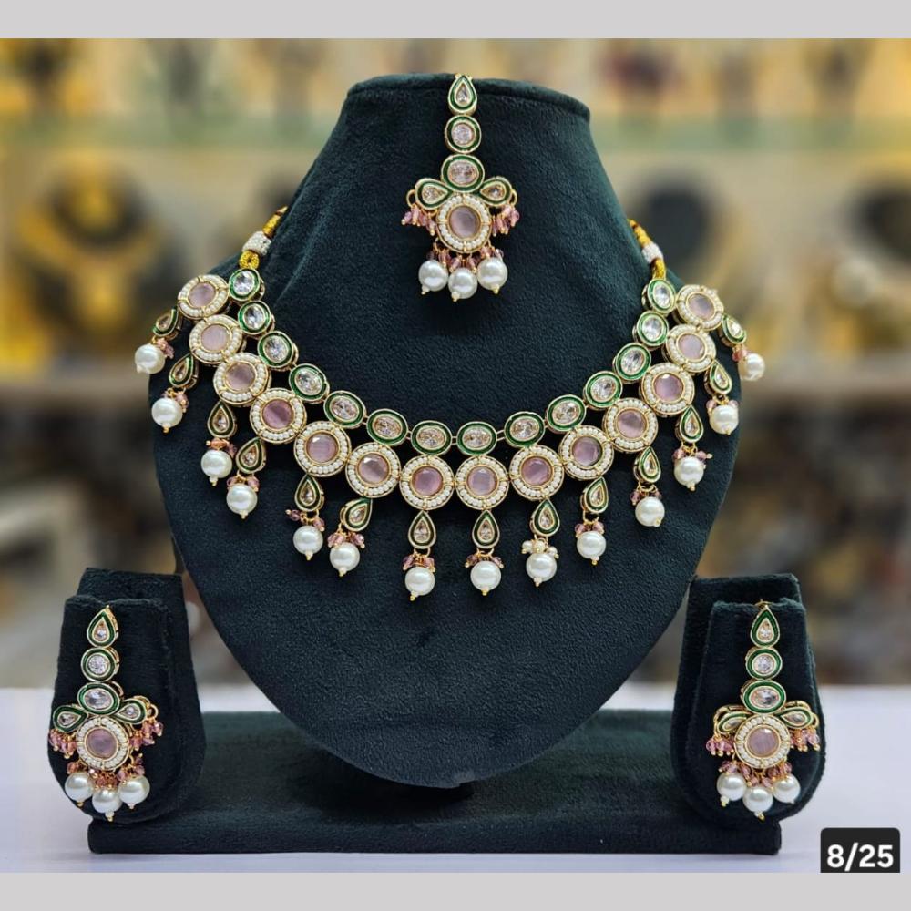 SNERA Gold Plated Crystal Stone And Pearls Necklace Set