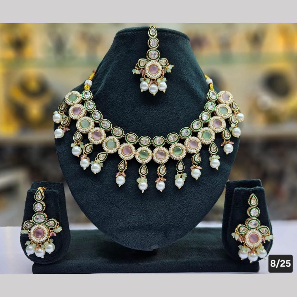 SNERA Gold Plated Crystal Stone And Pearls Necklace Set