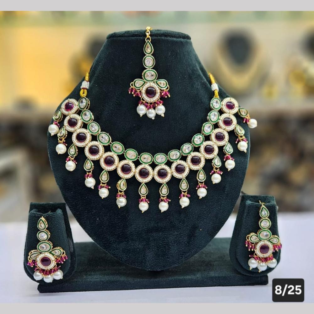 SNERA Gold Plated Crystal Stone And Pearls Necklace Set