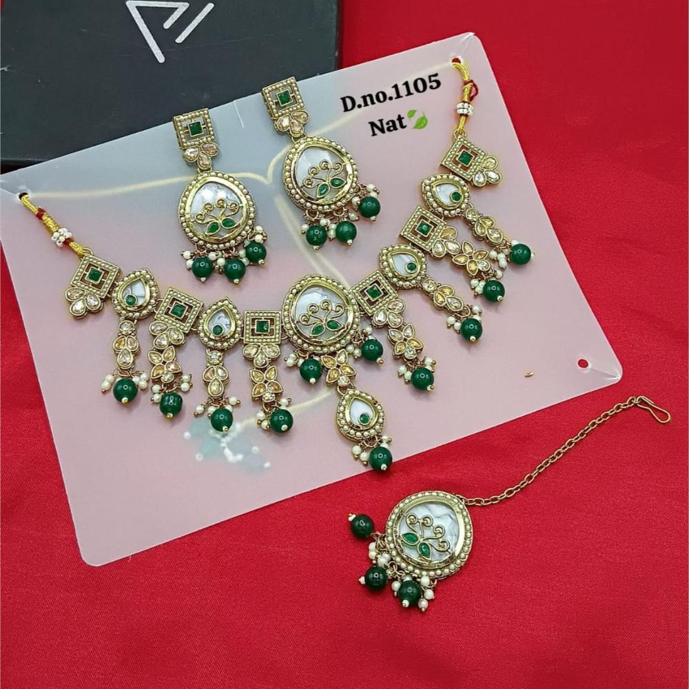 SNERA Gold Plated Crystal Stone And Pearls Necklace Set