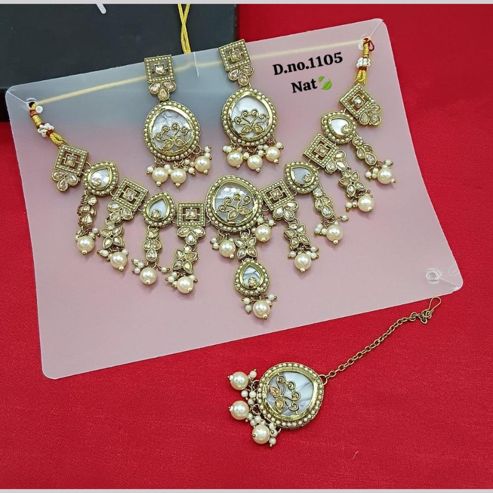 SNERA Gold Plated Crystal Stone And Pearls Necklace Set