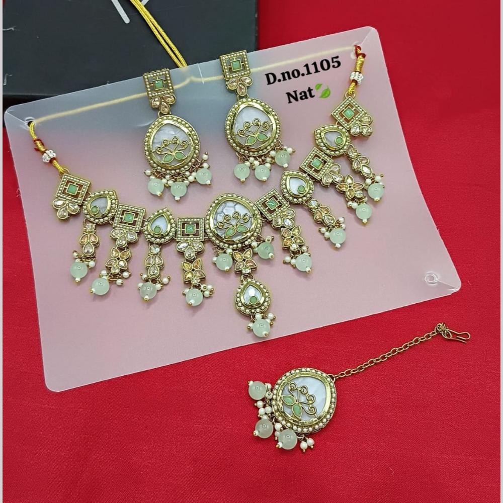 SNERA Gold Plated Crystal Stone And Pearls Necklace Set