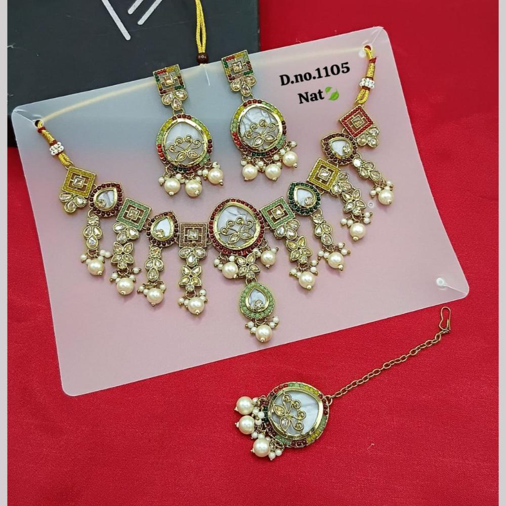 SNERA Gold Plated Crystal Stone And Pearls Necklace Set