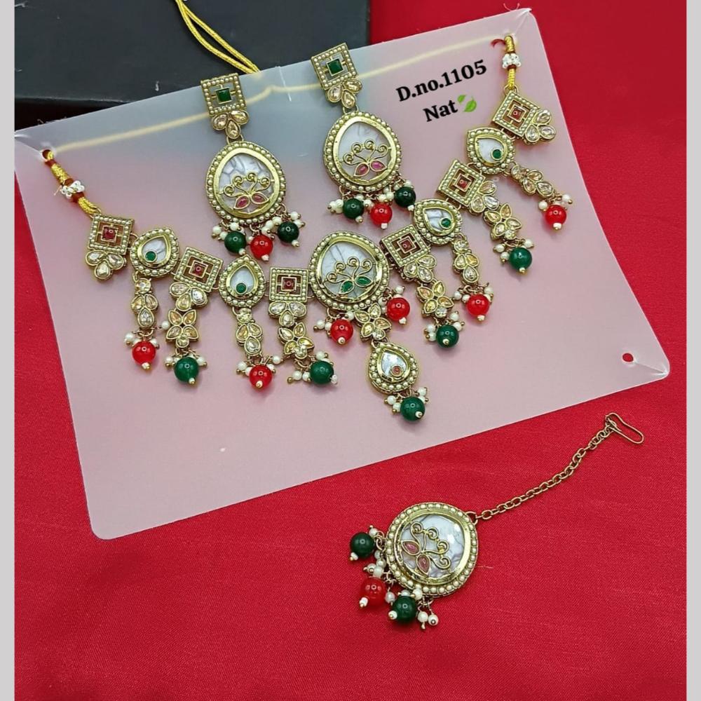 SNERA Gold Plated Crystal Stone And Pearls Necklace Set