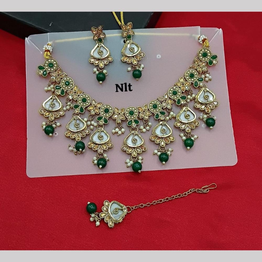 SNERA Gold Plated Crystal Stone And Pearls Necklace Set