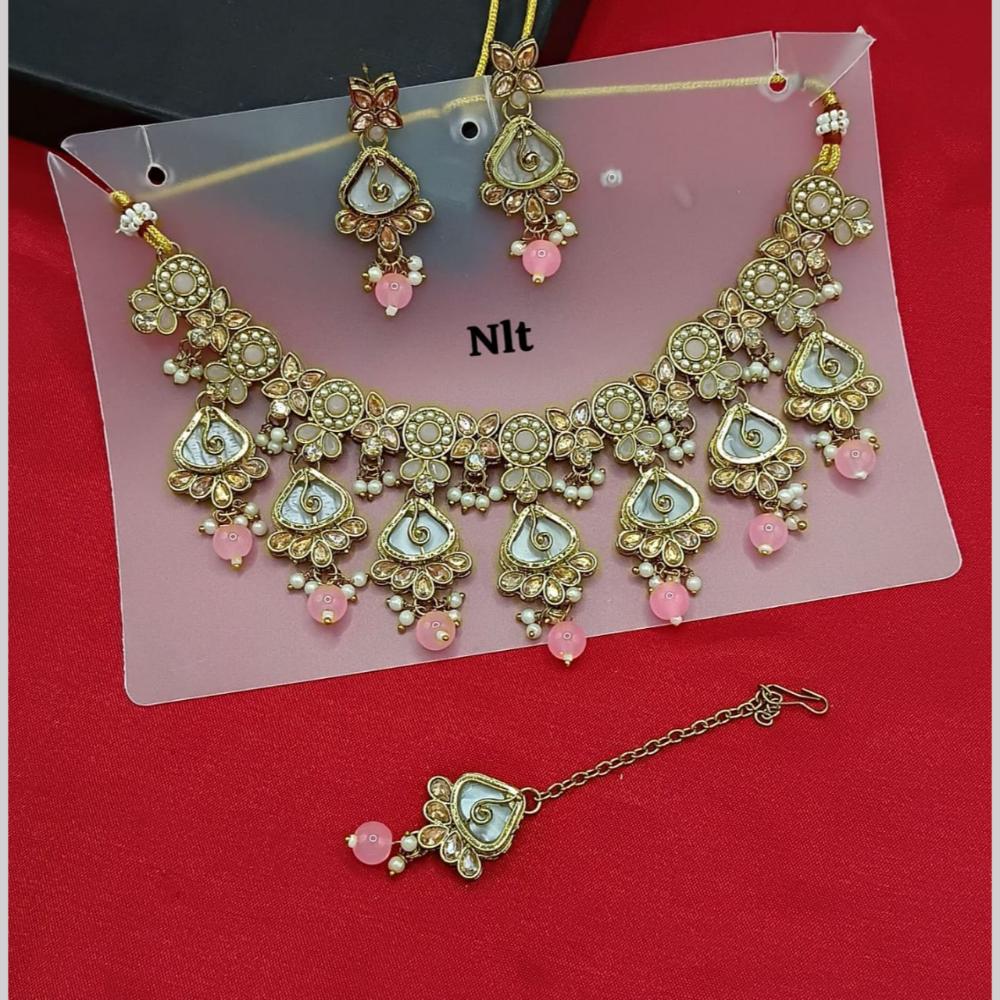 SNERA Gold Plated Crystal Stone And Pearls Necklace Set