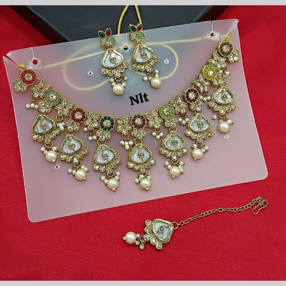 SNERA Gold Plated Crystal Stone And Pearls Necklace Set