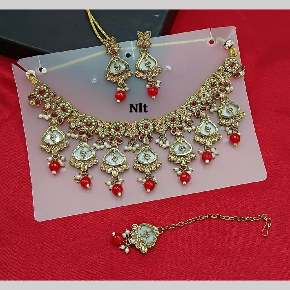 SNERA Gold Plated Crystal Stone And Pearls Necklace Set
