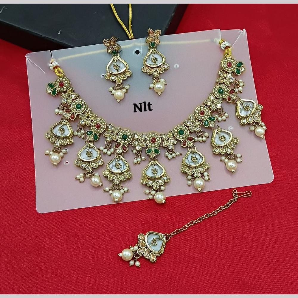 SNERA Gold Plated Crystal Stone And Pearls Necklace Set