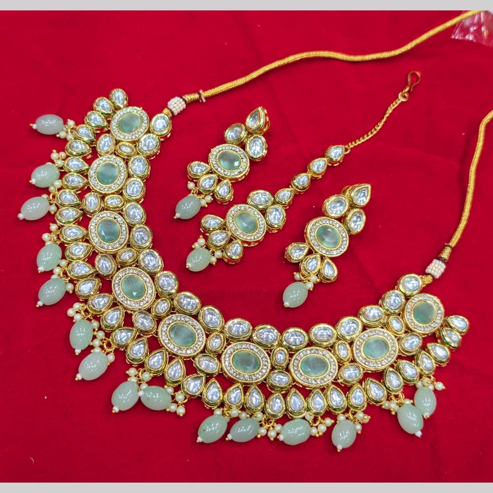 SNERA Gold Plated Kundan Stone And Beads Necklace Set