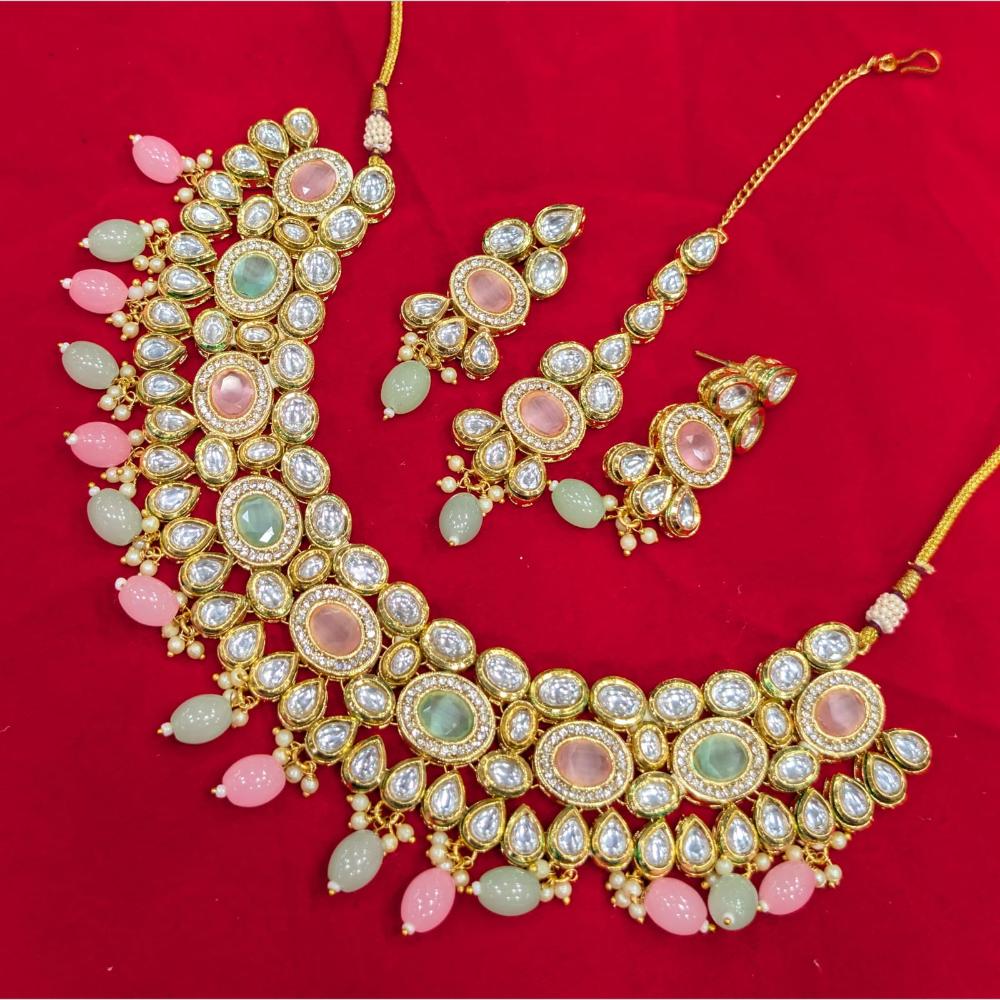 SNERA Gold Plated Kundan Stone And Beads Necklace Set