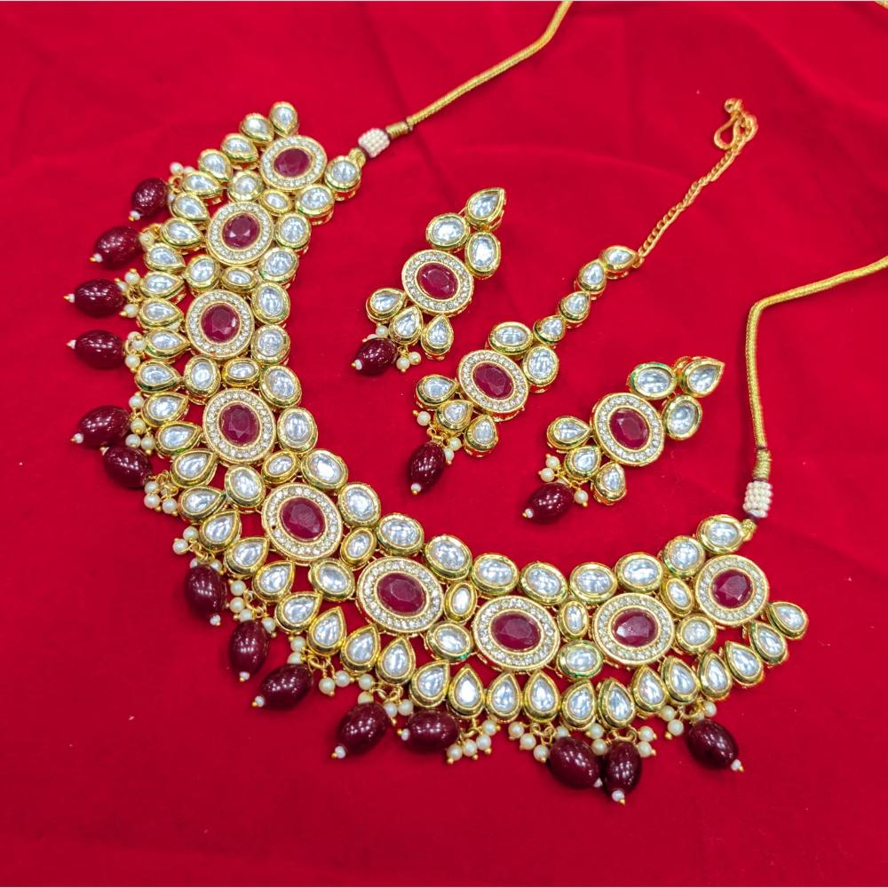 SNERA Gold Plated Kundan Stone And Beads Necklace Set