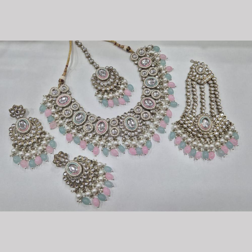 SNERA Gold Plated Kundan Stone And Beads Necklace Set