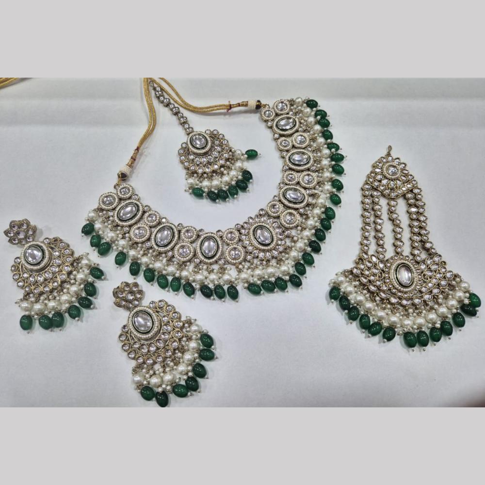 SNERA Gold Plated Kundan Stone And Beads Necklace Set