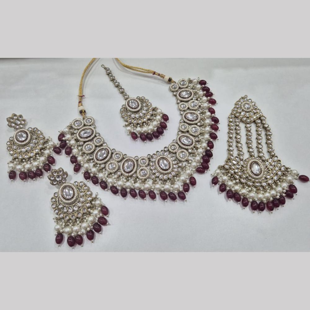 SNERA Gold Plated Kundan Stone And Beads Necklace Set