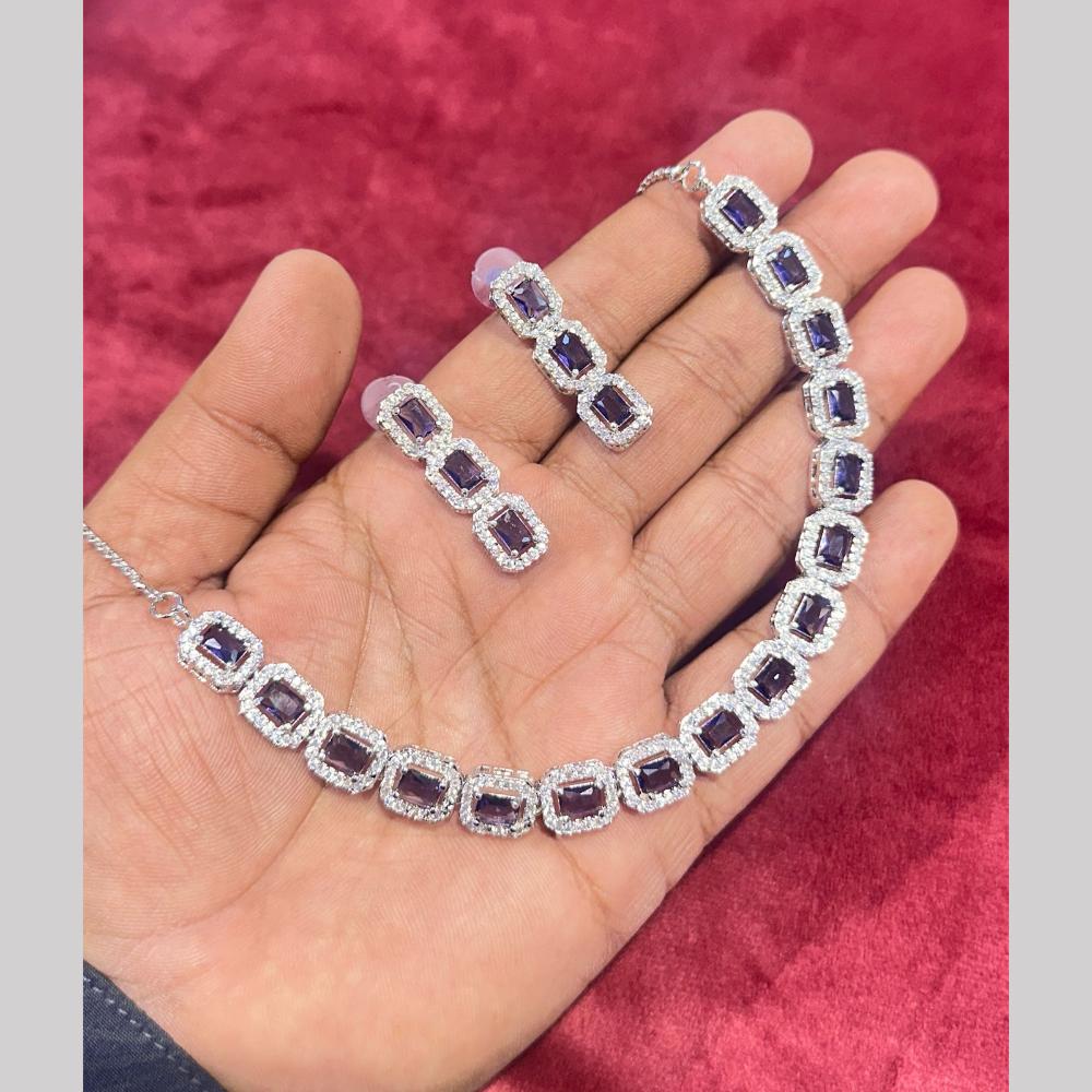 SNERA Silver Plated American Diamond Necklace Set