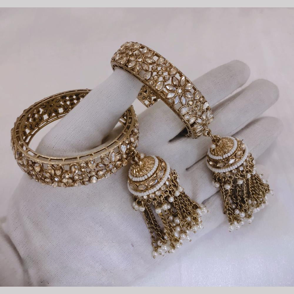 SNERA Gold Plated Crystal Stone And Pearls Bangles Set