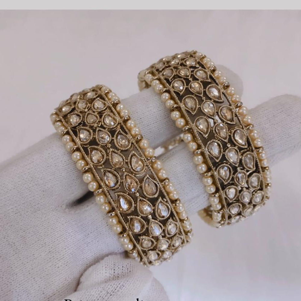 SNERA Gold Plated Crystal Stone And Pearls Bangles Set