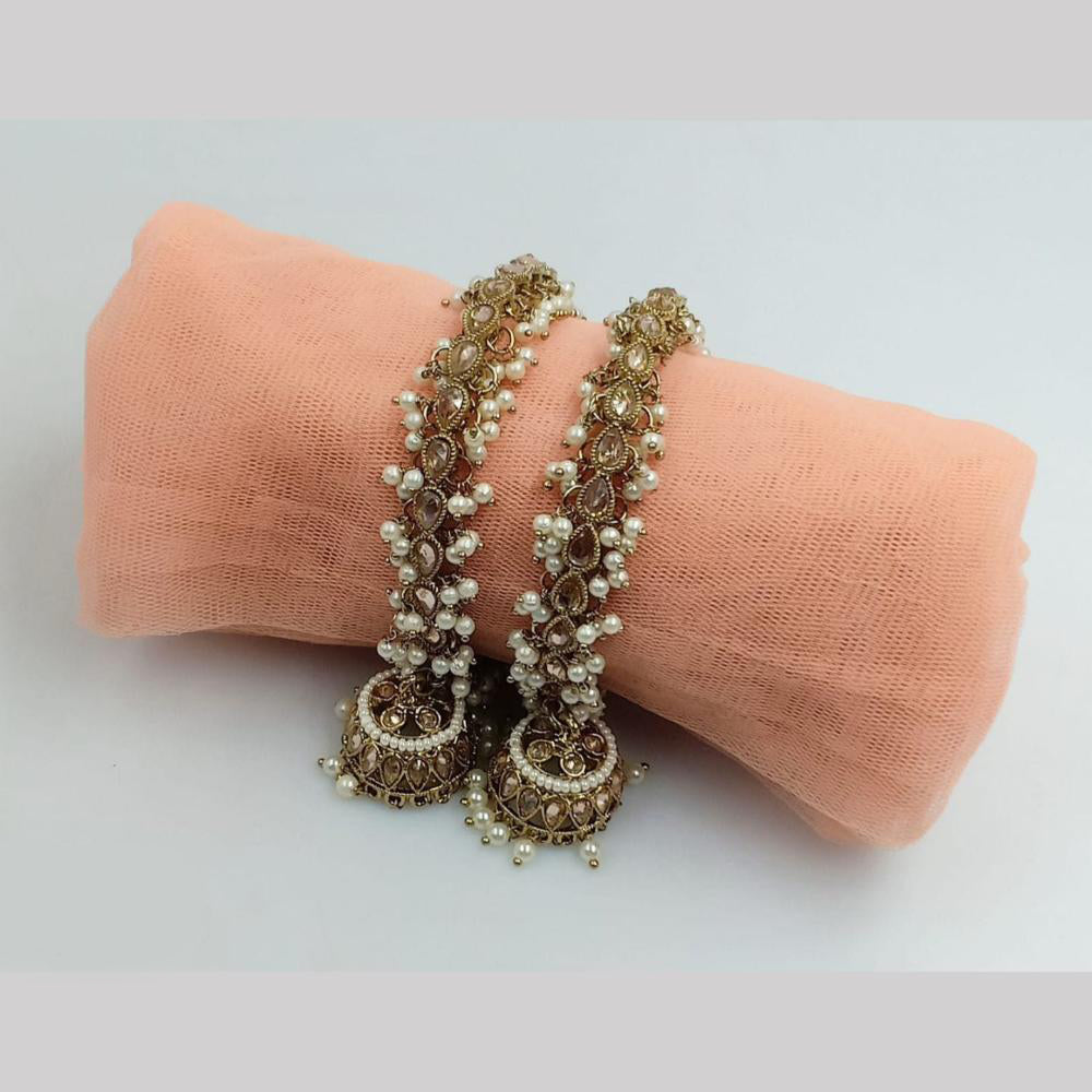 SNERA Gold Plated Crystal Stone And Pearls Bangles Set