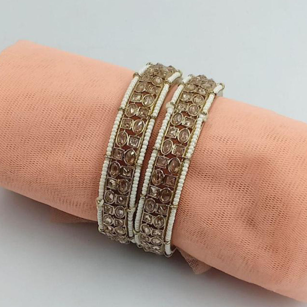SNERA Gold Plated Crystal Stone And Pearls Bangles Set