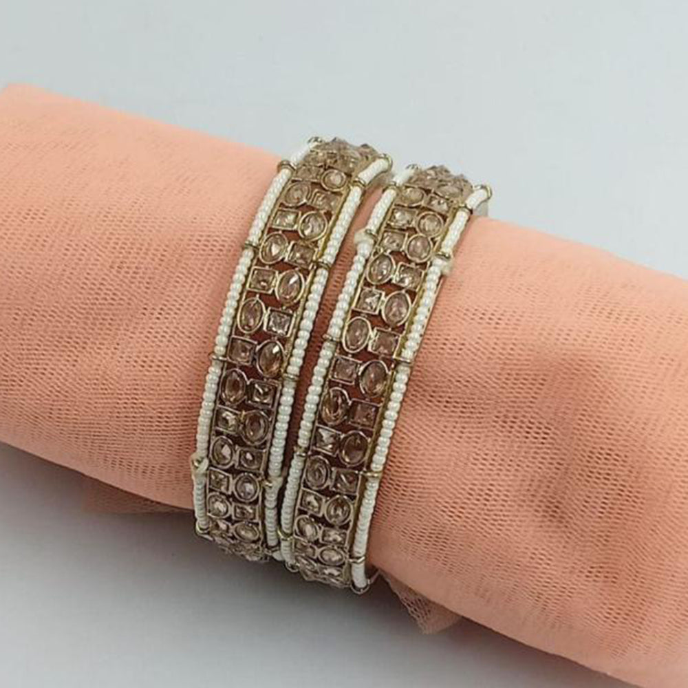 SNERA Gold Plated Crystal Stone And Pearls Bangles Set
