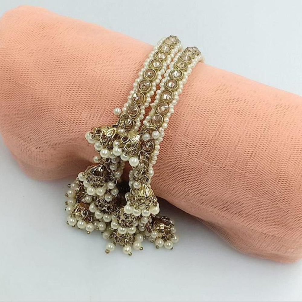 SNERA Gold Plated Crystal Stone And Pearls Bangles Set