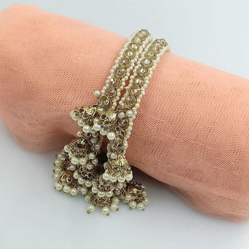 SNERA Gold Plated Crystal Stone And Pearls Bangles Set