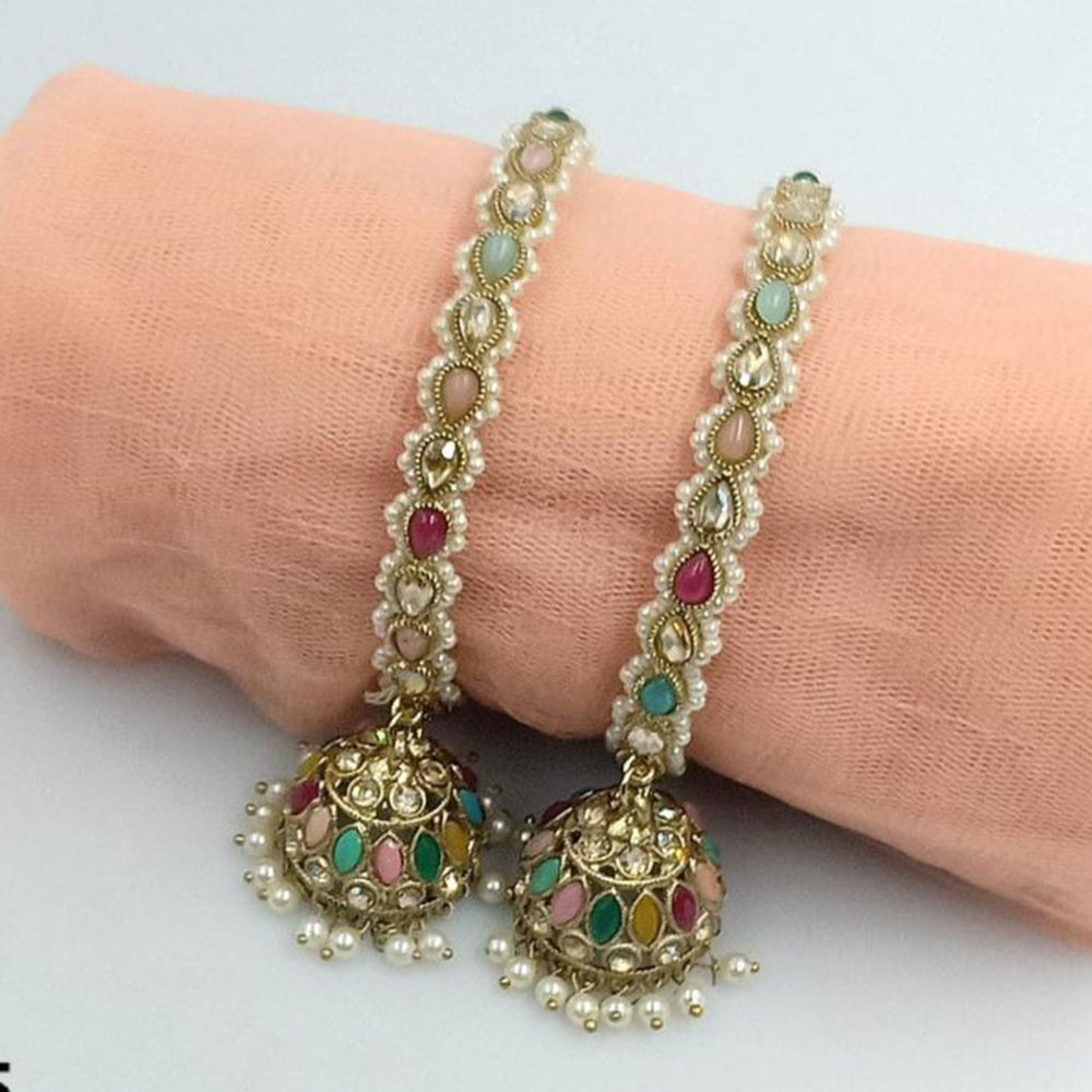 SNERA Gold Plated Crystal Stone And Pearls Bangles Set