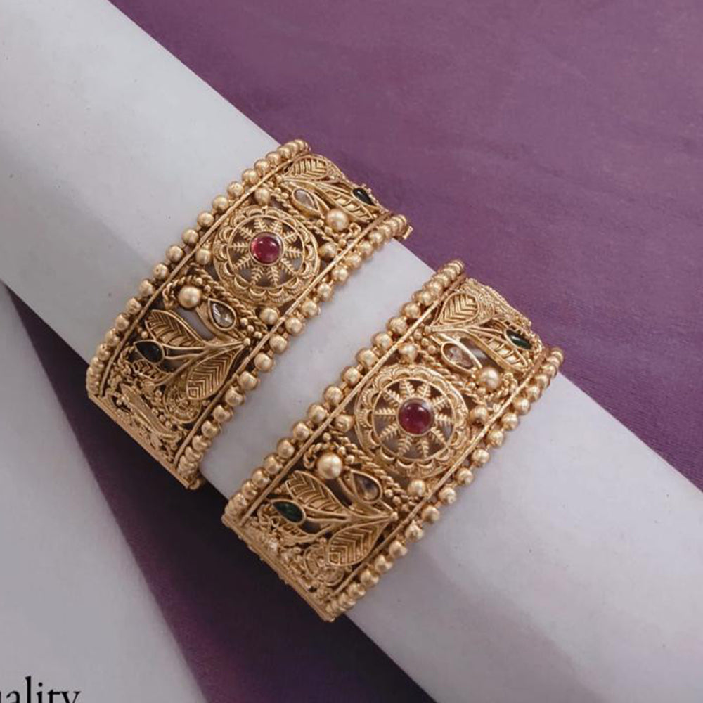 SNERA Gold Plated Pota Stone Openable Bangles Set