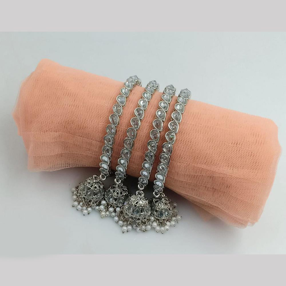 SNERA Silver Plated Crystal Stone And Pearls Bangles Set