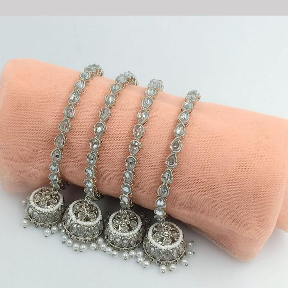 SNERA Silver Plated Crystal Stone And Pearls Bangles Set