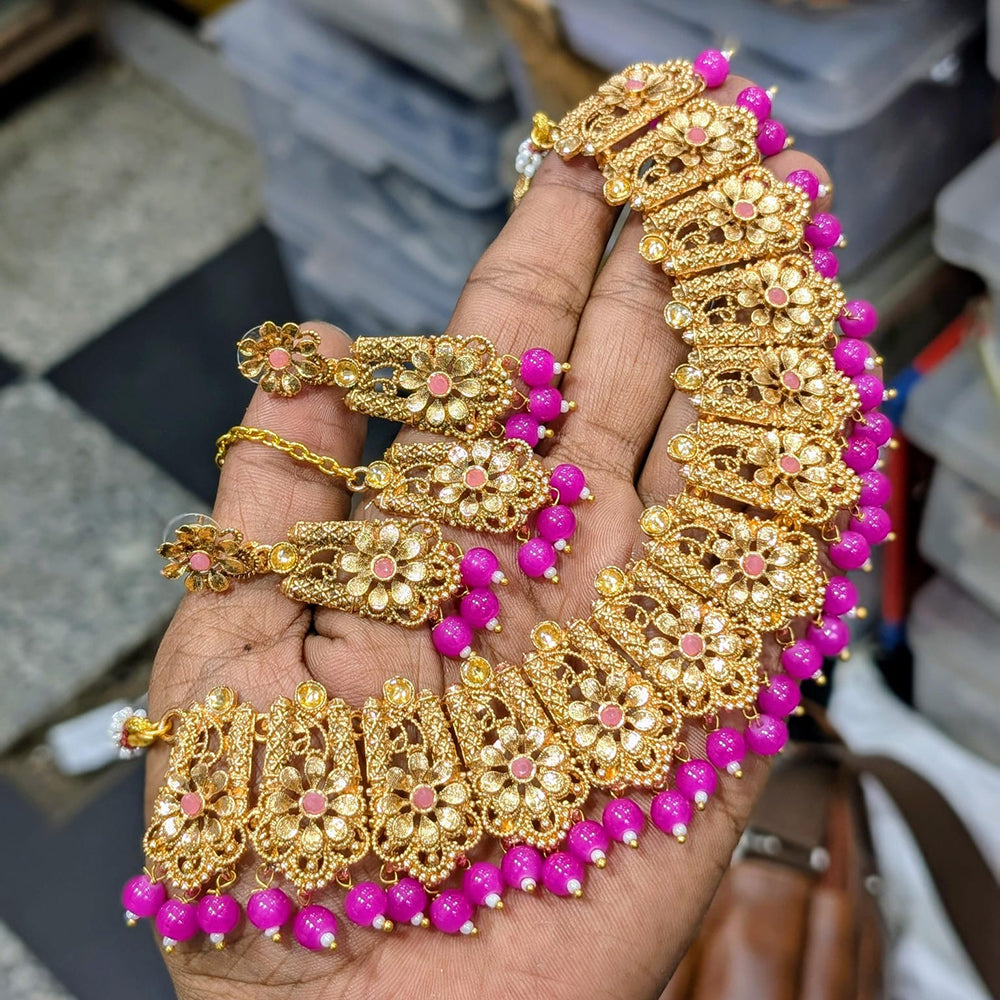 SNERA Gold Plated Pota Stone And Beads Necklace Set