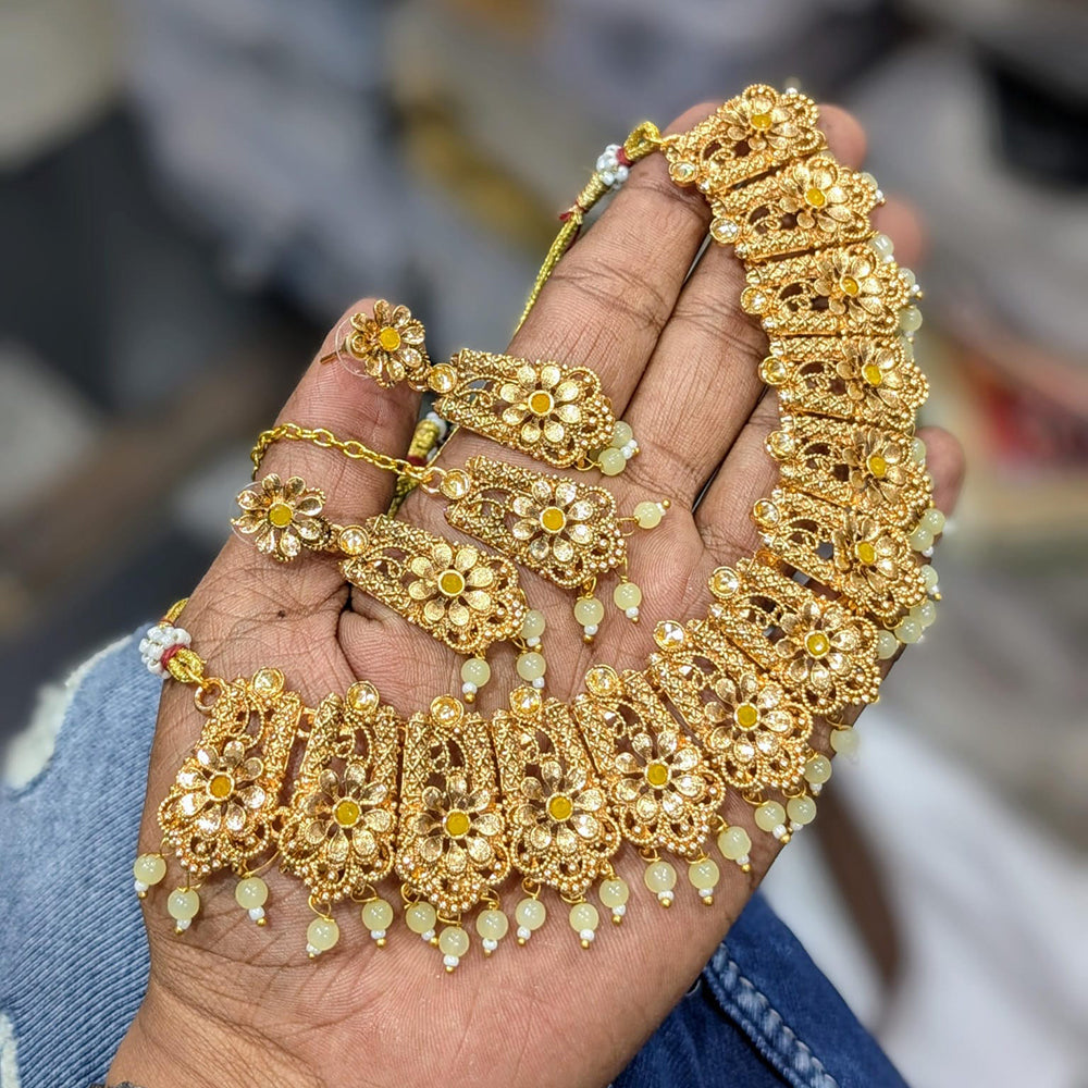 SNERA Gold Plated Pota Stone And Beads Necklace Set