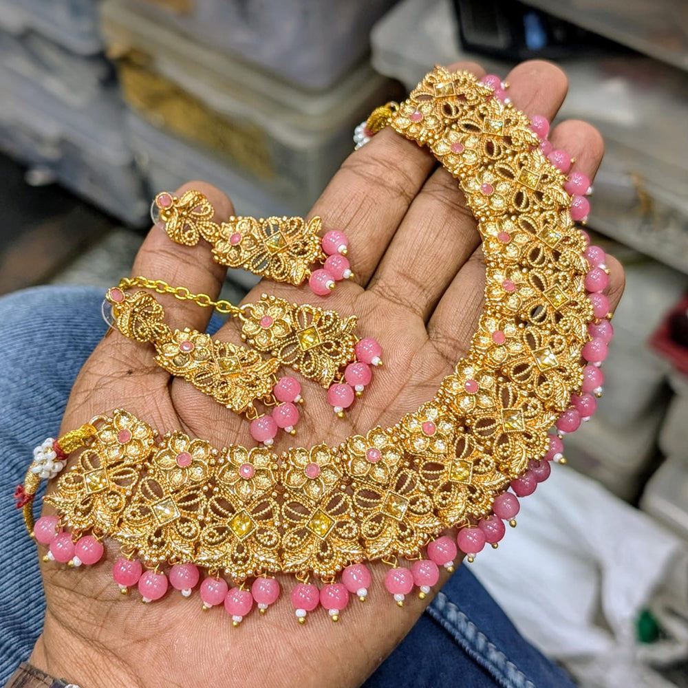 SNERA Gold Plated Pota Stone And Beads Necklace Set