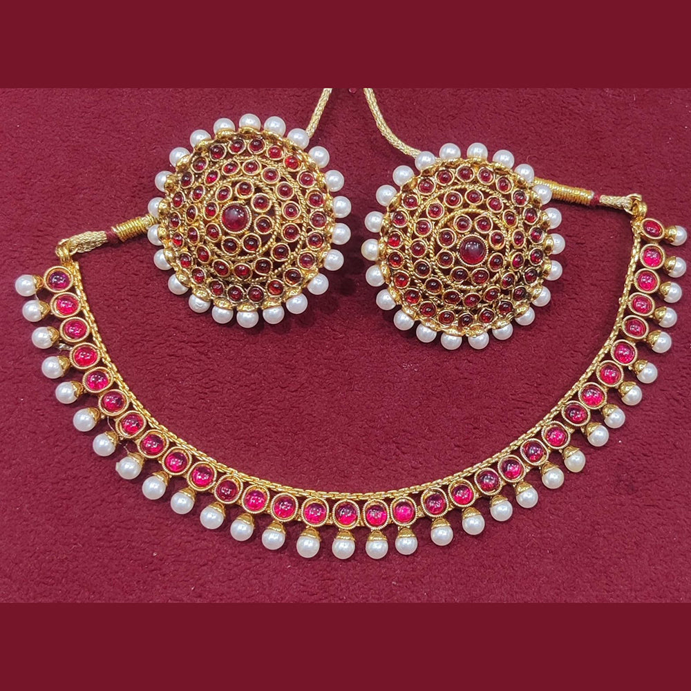 SNERA Gold Plated Pota Stone And Pearl Necklace Set