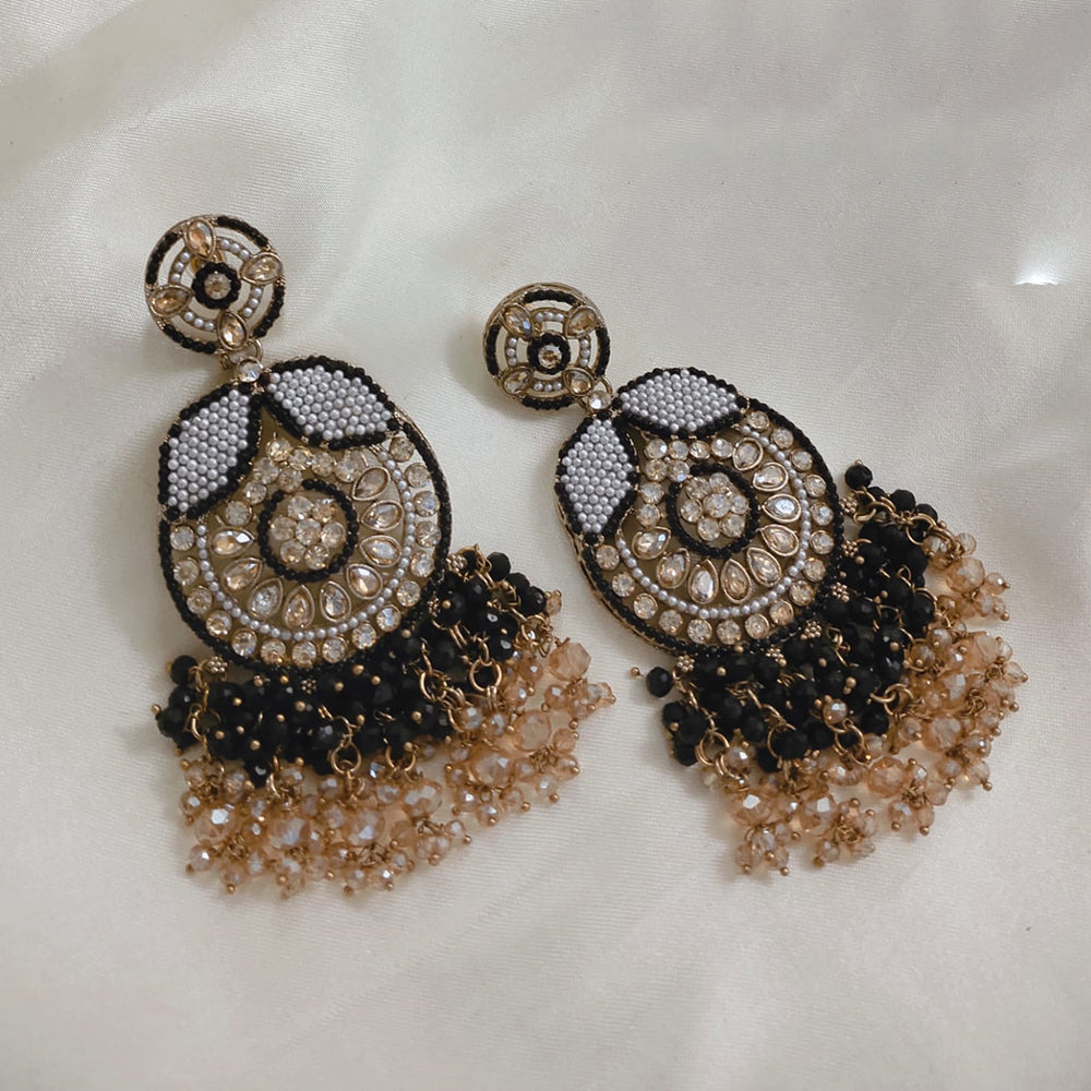 SNERA Gold Plated Crystal Stone And Beads Dangler Earrings