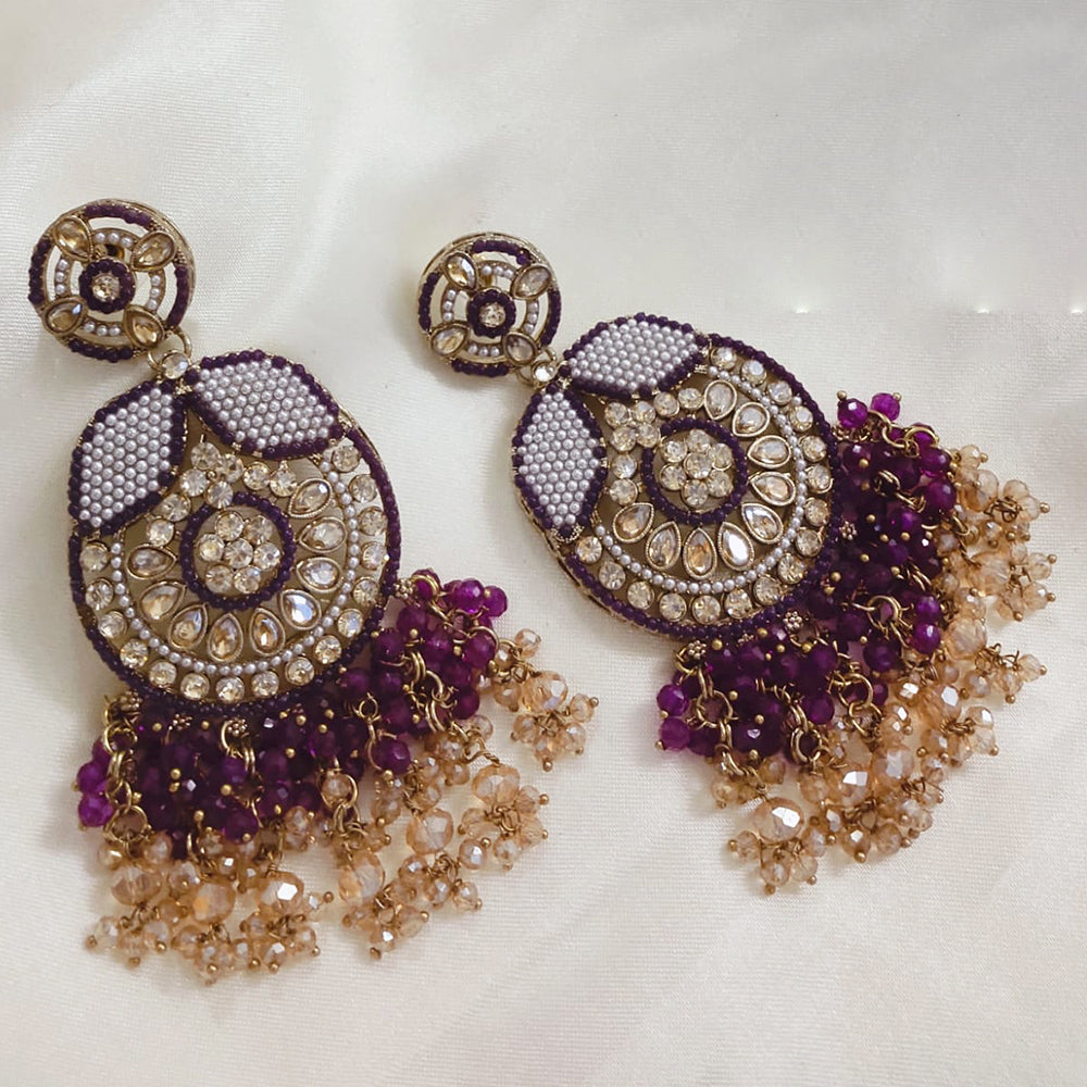 SNERA Gold Plated Crystal Stone And Beads Dangler Earrings