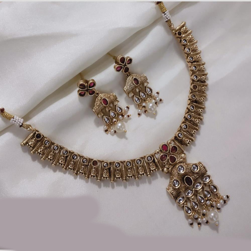 SNERA Gold Plated Kundan Stone And Beads Necklace Set