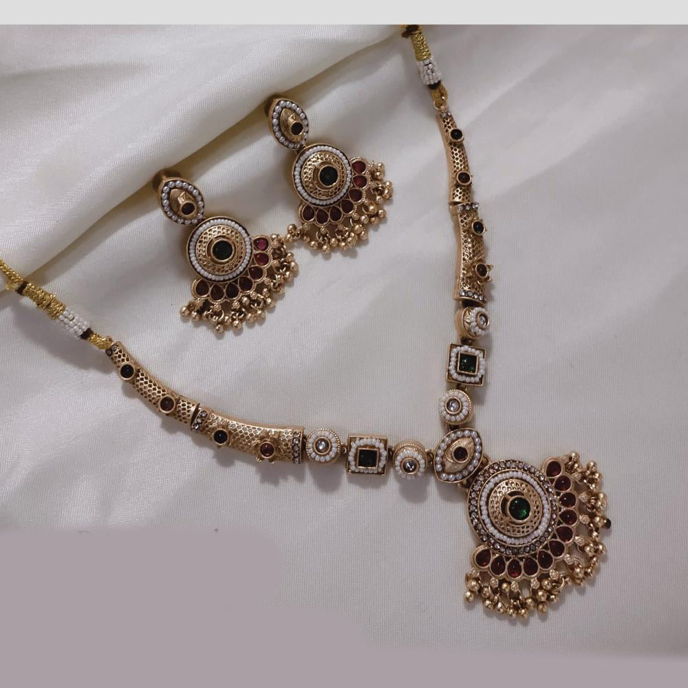 SNERA Gold Plated Kundan Stone And Beads Necklace Set